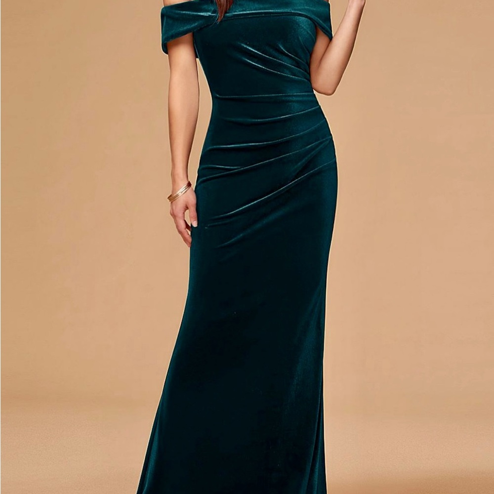 Velvet Evergreen Over the Shoulder Maxi Dress
